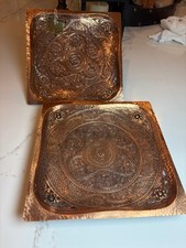 Vintage A.N. Oppenheim Handcrafted Copper Silver Tone Serving Trays - Pair 10 picture