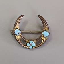Antique Horseshoe Pin Blue Enamel Gold Filled Mini 13mm picture