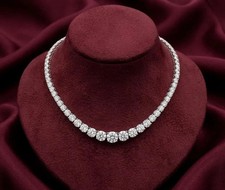32.00Ct Graduated Moissanite Tennis Necklace, 14K White Gold Plated Round Cut picture