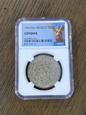 1966 Mo MEXICO PESO Silver NGC Genuine, Original Mexican Silver Coin picture