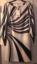 Richard Allen x H&M Women’s 2 Black White Beige Striped Sheath A-Line Dress picture