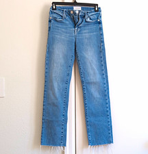 FRAME Women’s Light Wash Blue Denim Straight Jeans Frayed Hem Cotton 5-Pocket picture