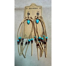 Rustic Couture Western Fringe Earrings Turquoise Stone Tan Suede NWT Boho picture