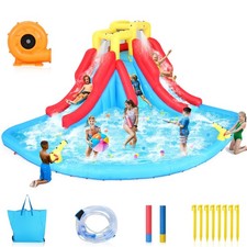 6 in 1 Kid Inflatable Water Double Slide Bounce House with Jump Splash Pool Fun picture