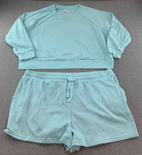 Colsie Fleece Short Lounge Set 2 pc 2X Teal Crewneck Sweatshirt Drawstring picture