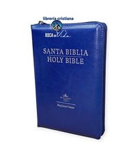 Biblia Bilingue Con Cierre RVR1960/ KJV Tamaño Manual Azul Marino Con Indice  picture