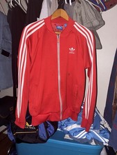 VINTAGE ADIDAS TRACK JACKET MENS MEDIUM RED 3 STRIPES picture