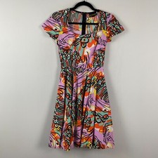 Nooworks Fit & Flare Mini Dress Size XS Cap Sleeve Artsy Vacation Cotton Stretch picture