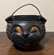 Vintage 1993 Carolina Enterprises Black Cat Blow Mold Halloween Candy Bucket picture