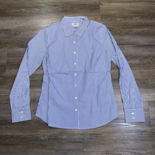 J. Crew Haberdashery Blue White Striped Stretch-Cotton Shirt Womens Medium picture