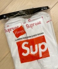 Supreme x Hanes White Crew Socks 4 Pack Size 6-12 Cotton Comfort NWT picture