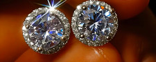 S925 Sterling Silver Round Moissanite Stud Earrings Unisex Sparkling Studs picture