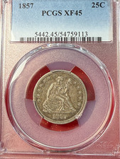 1857 Seated Liberty Quarter PCGS XF45 Super, New Slab Best Price Ebay* CHRC picture