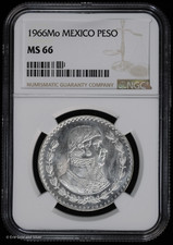 1966-Mo Mexico Silver Peso NGC MS 66 picture