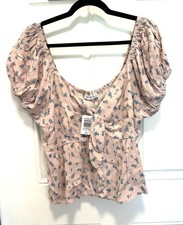 New with Tags Pink TORRID Lovesick Ruffle Bow Top RAYON feminine Flirty Shirt picture