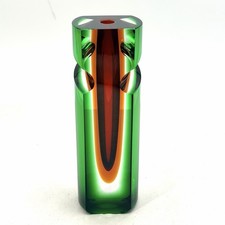 VTG Sommerso Block Vase Signed Yakup Murano Style Tri Color Heavy Glass 10.5” picture