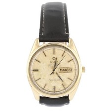Omega Seamaster Gold Dial Leather Strap Automatic Vintage Men's Wristwatch picture