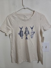 NWT TALBOTS Women's Ivory Tee Wt Sequence Fish Front Sz SP picture