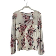 Torrid Floral Mesh Sweetheart Smocked Long Sleeve Top Size 0/L NWT picture