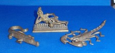 RARE Antique British Raj Brass Fakir Yogi plus Crocodile & Scorpion C. 1900 picture