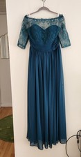 JJ’s House Merle Peacock Lace Chiffon Bridesmaid Dress US 16 Unaltered picture