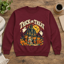 Vintage Halloween Sweatshirt Trick Or Treat Teddy Bear Pumpkin Ghost picture