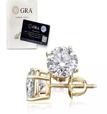 Moissanite Screw Back 14k Gold Solitaire Stud Earrings GRA Certified D/VVS1 picture