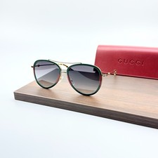 Gucci GG0062S  57mm Aviator Green/Red Unisex Sunglasses with Light Grey Lens picture