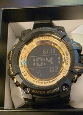 Activa ACW8046-003 Black Gold Digital Chrono WR 3BAR NIB picture