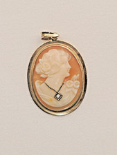 Vintage Gold Shell Cameo Habille Pendant Diamond Accent XRF Tested 11K 3g, picture
