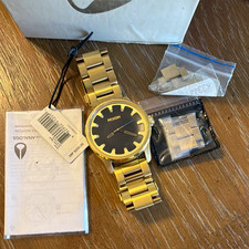 Nixon The Driver Gold Tone Stainless Steel Black Dial Quartz 50M Box Manual picture