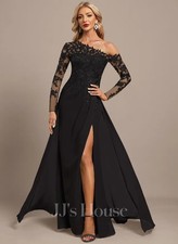 JJ's House Black Lace Sequin Long Sleeve A-Line Formal Gown Size 12 NWT picture