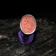 Ancient Islamic Silver Ring Carnelian Arabic Kufic Script Intaglio Stamp Seal picture