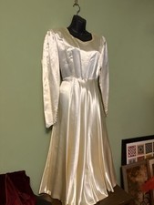 Vtg 40s Classic Modest Lux Satin Wedding Tea Dress picture