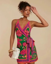 Women's floral print wrap-front vacation slip dress NEW picture