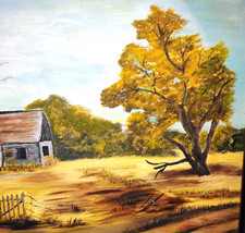 Original Oil Painting on Canvas – Framed Vintage Countryside Landscape Signed picture