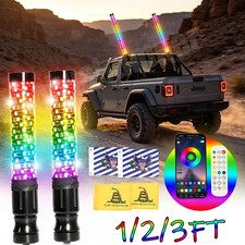 2pcs 1FT/2FT/3FT RGB LED Whip Lights Antenna Chase + Flag&Remote for ATV UTV RZR picture