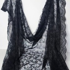 Vintage French Chantilly Lace Black Floral Double Scallop 2 Piece Large Lot picture