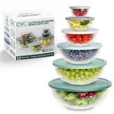 12 Pc Glass Mixing Bowl Set with Lids - Borosilicate Glass Nesting Bowls, Fluted picture