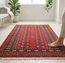 Bokhara Rug 3’1” x 5’0” Red Wool Tribal Hand-Knotted Oriental Turkmen Carpet picture