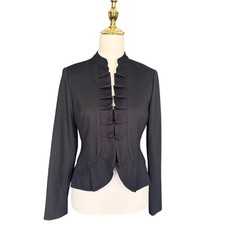 INC International Concepts Petite Black Ruffle Front Peplum Blazer Jacket PP picture