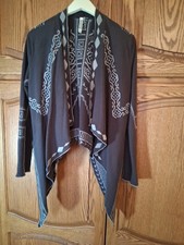 Monoreno Cardigan Sz M  Embroidered Jacket Waterfall Brown Tan Pockets Boho Fest picture