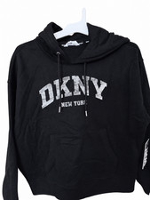 DKNY Sport Womens Black Silver Logo Pullover Hoodie Size S New Without Tags picture