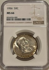 1956 P Franklin Silver Half Dollar NGC MS66 Lightly Toned picture