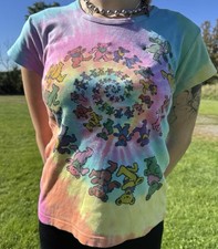 VTG 1997 Grateful Dead Spiral Bears Baby Tee L Liquid Blue Tie Dye Women’s picture