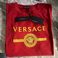 Versace Men's Red Medusa Logo Graphic Print Crew Neck Cotton Jersey T-Shirt S picture