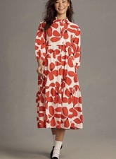 Anthropologie Maeve The Bettina Tiered Midi Shirt Dress Red Poppy Floral Medium picture