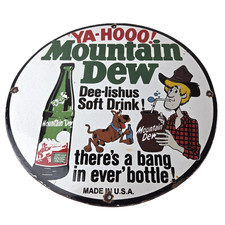 Vintage Mountain Dew Porcelain - Gas Pump Plate Soda Bottles Scooby Doo Sign picture