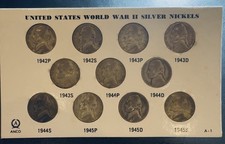 🔥WW2 35% SILVER🔥Jefferson War Nickels Complete Set 1942-1945 P/D/S In Display picture