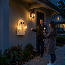 Funny Middle Finger Ghost Wall Light, Sarcastic Halloween Porch Decor picture
